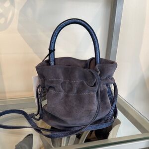 Elegant Suede Handbag in Navy Blue
